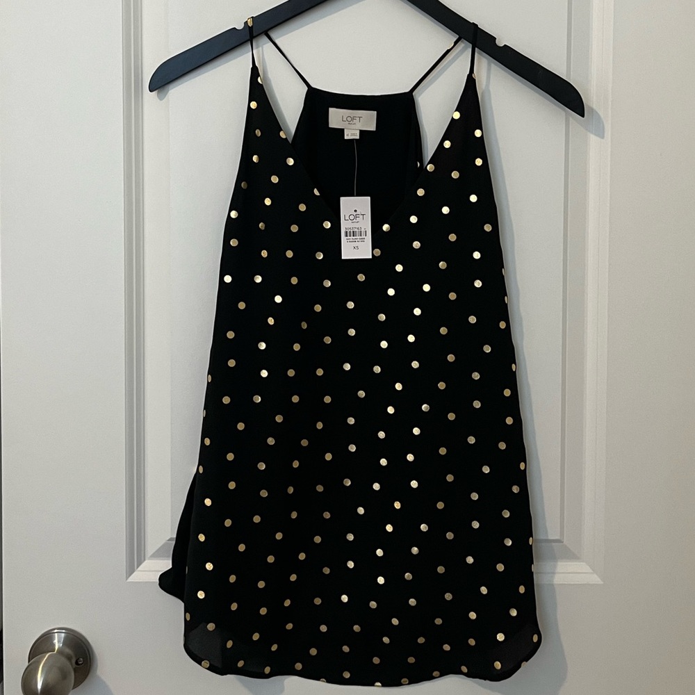 Loft black and gold metallic dot print cami tank size XS